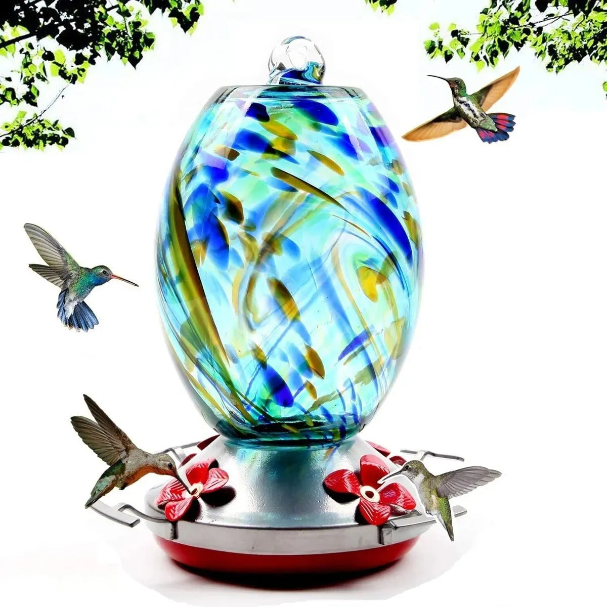 Sherum Hand Blown Glass Hummingbird Feeder - 25 Ounces