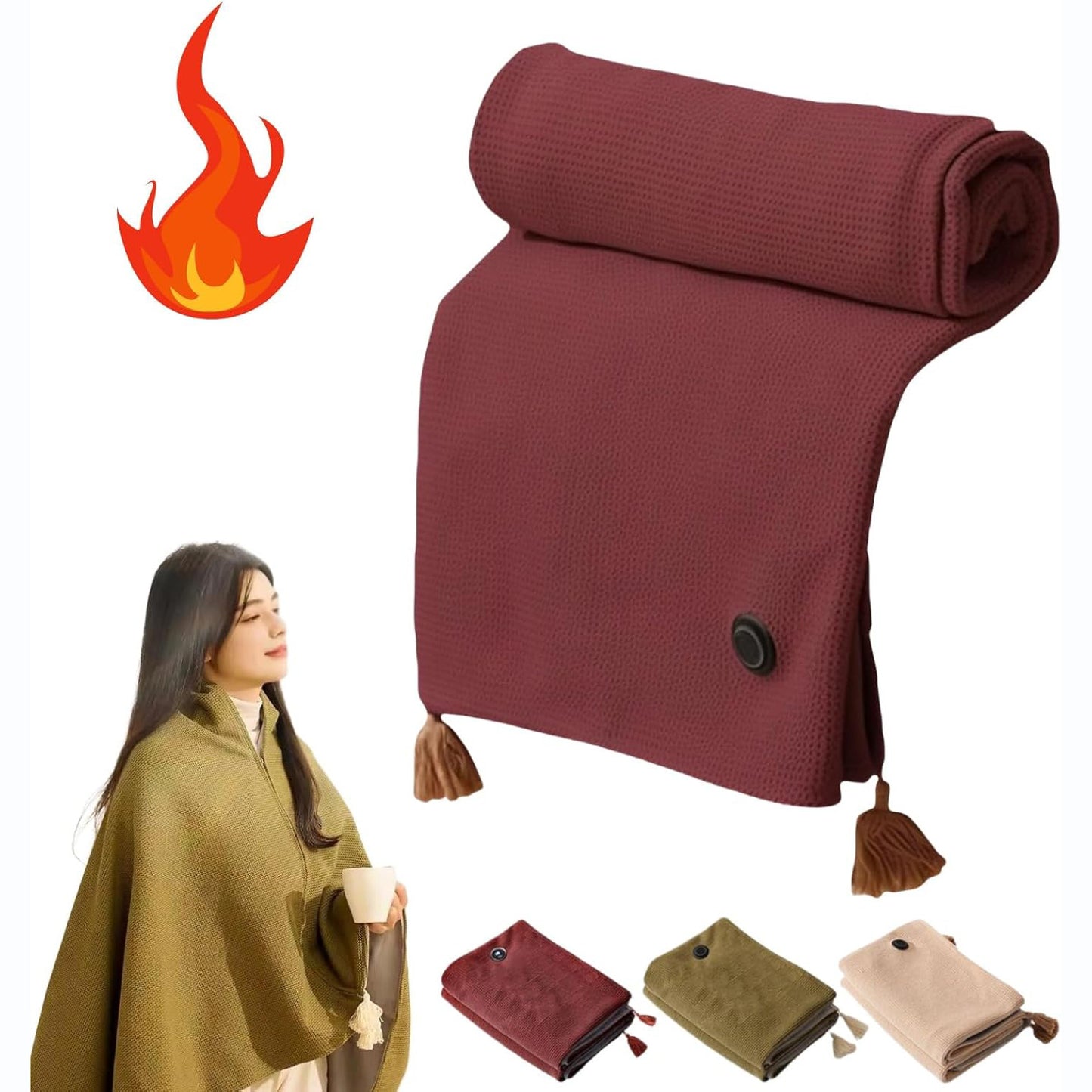Sherum Portable Soft Zipper Electric Heated Blanket Shawl