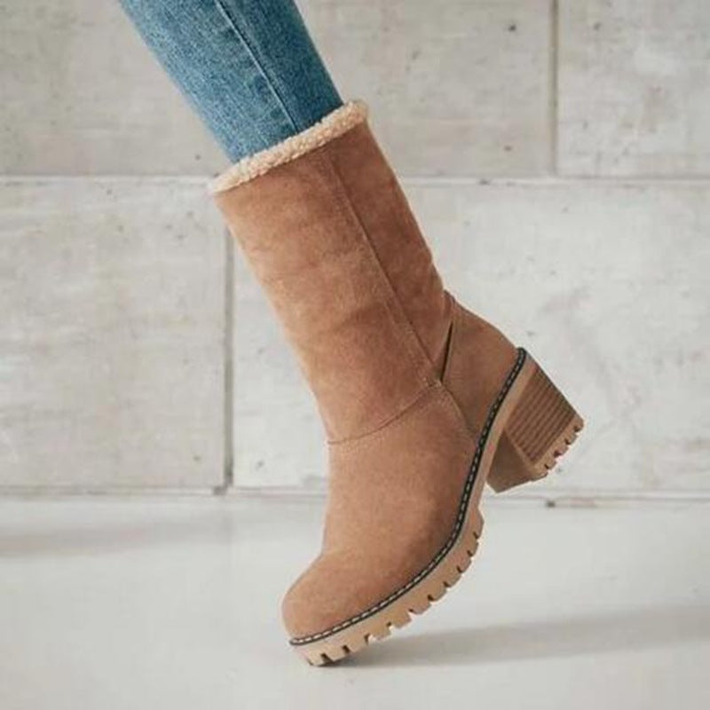 Women's Chunky Heel Round Toe Snow Boots