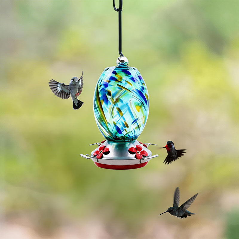 Sherum Hand Blown Glass Hummingbird Feeder - 25 Ounces