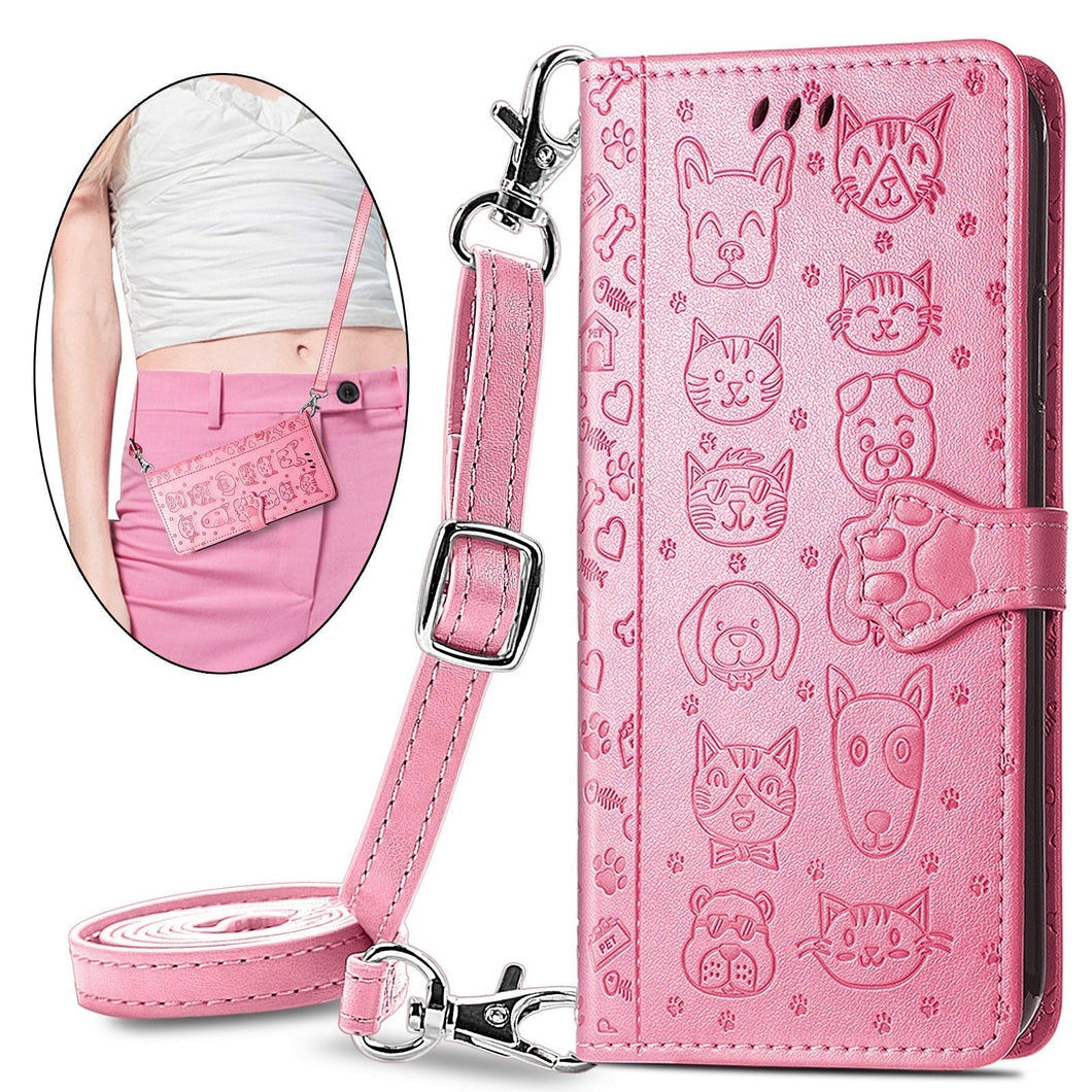Cat Dog Cute Lanyard Wallet Leather Case For SAMSUNG Galaxy S22 5G