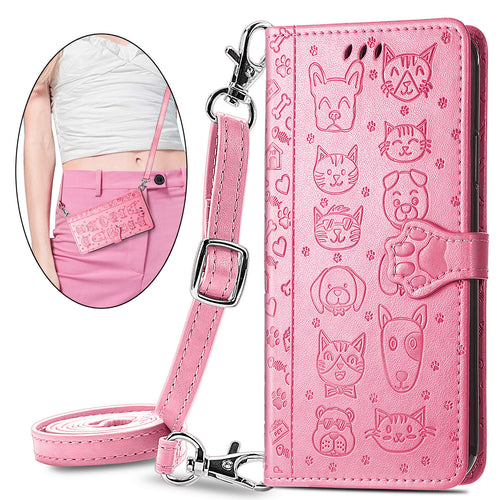 Cat Dog Cute Lanyard Wallet Leather Case For iPhone