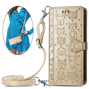 Cat Dog Cute Lanyard Wallet Leather Case For SAMSUNG Galaxy S22PLUS 5G
