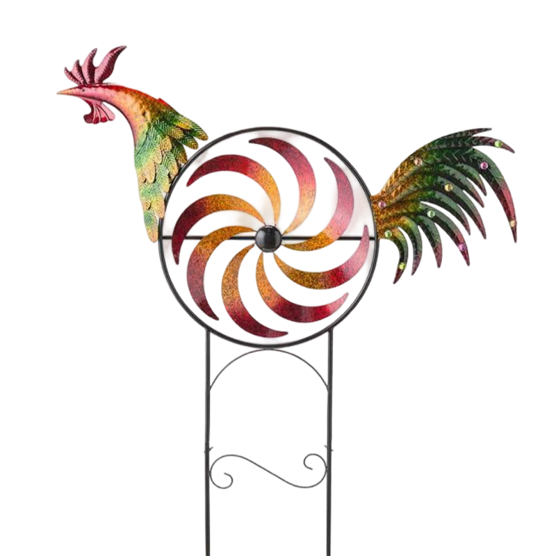 Sherum Iridescent Rooster Wind Spinner Garden Decor