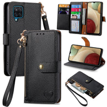 Load image into Gallery viewer, Litchi Pattern Heart RFID Lanyard Flip Phone Case for Samsung Galaxy A42 5G