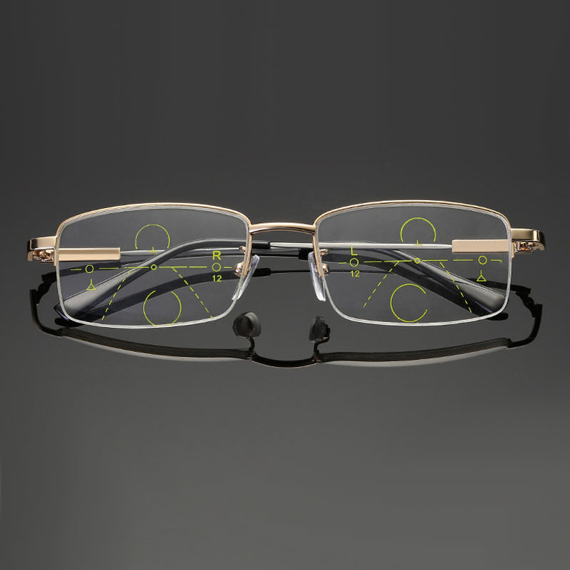 Titanium progressive far and near dual-use reading glasses