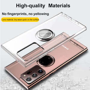 Boîtier de téléphone à porte-anneau magnétique en silicone souple transparent pour Samsung Galaxy Note20/Note20 Ultra