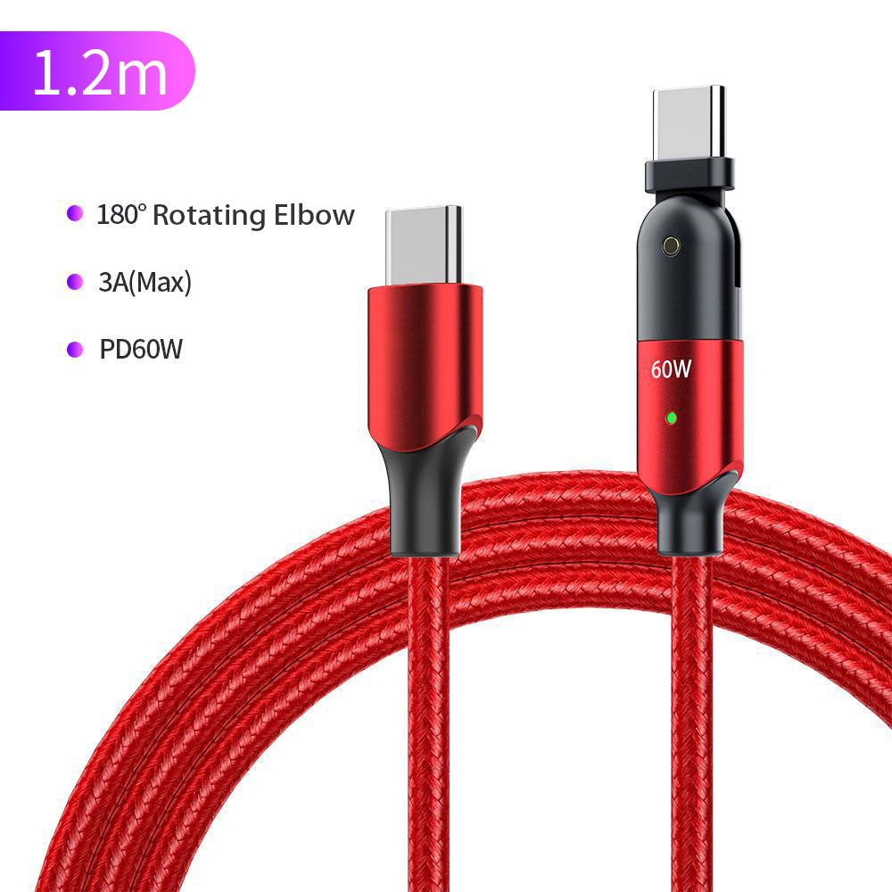 60W/100W USB C to C Cable 180° Rotation, Type C PD Fast Charging Cable Braided Cord