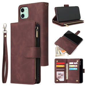 Soft Leather Zipper Wallet Flip Multi Card Slots Case For iPhone 11