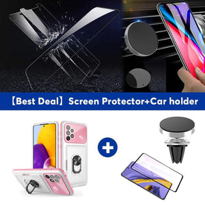 Luxury Lens Protection 3-in-1 Card Ring Phone Case For Samsung Galaxy A52