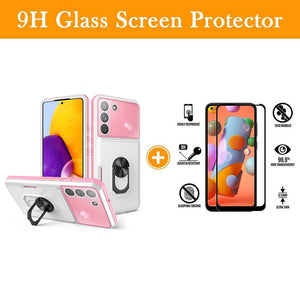 Luxury Lens Protection 3-in-1 Card Ring Phone Case For Samsung Galaxy S22 5G