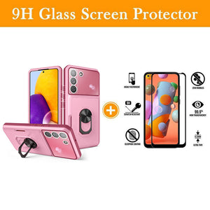 Luxury Lens Protection 3-in-1 Card Ring Phone Case For Samsung Galaxy S22 5G
