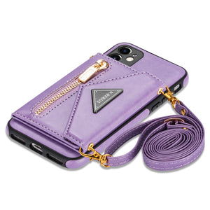 Triangle Crossbody Zipper Wallet Card Leather Case For iPhone 12