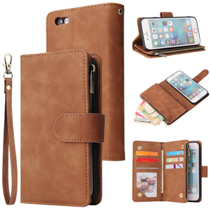 Portefeuille à glissière en cuir souple Flip Multi Card Slots Cas pour iPhone 6 / 6S