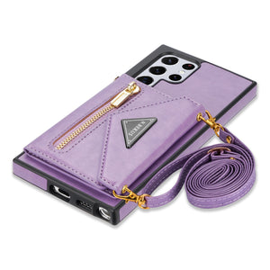Triangle Crossbody Zipper Wallet Card Leather Case For Samsung Galaxy S23Ultra