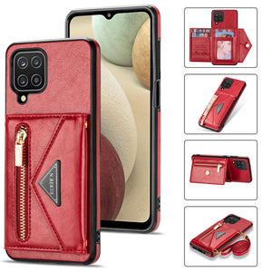 Triangle Crossbody Zipper Wallet Card Leather Case For Samsung Galaxy A12