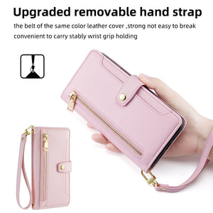 Portable Flip Zipper Strap Wallet Phone Case For iPhone