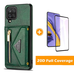 Triangle Crossbody Zipper Wallet Card Leather Case For Samsung Galaxy A12