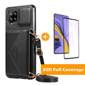 Triangle Crossbody Multifunctional Wallet Card Leather Case For Samsung Galaxy A12
