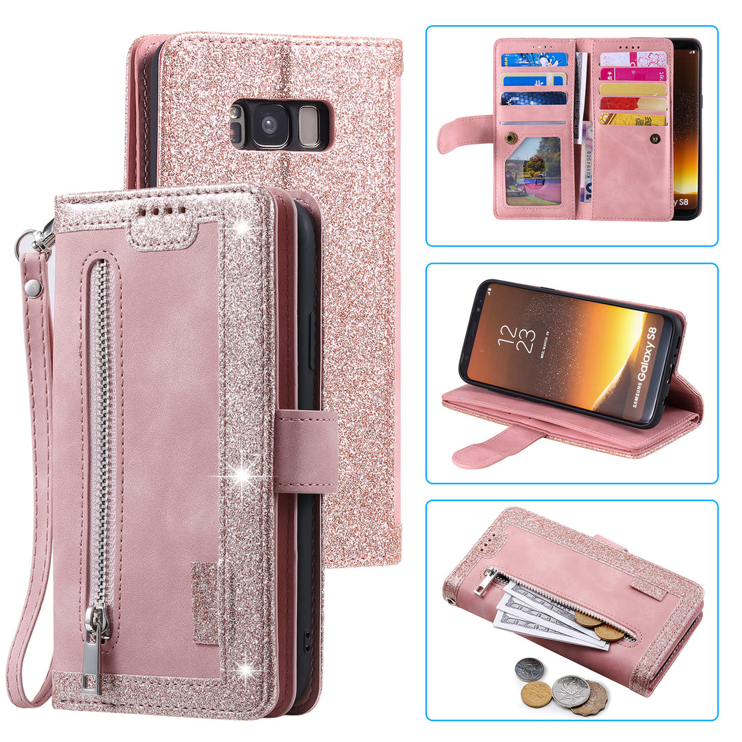 【2021 New】Nine Card Zipper Retro Leather Wallet Phone Case For Samsung S8