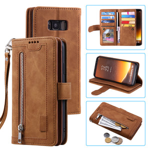 【2021 New】Nine Card Zipper Retro Leather Wallet Phone Case For Samsung S8