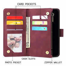 Charger l&#39;image dans la galerie, Portefeuille à glissière en cuir souple Flip Multi Card Slots Cas pour iPhone