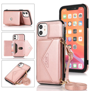 Triangle Crossbody Multifunctional Wallet Card Leather Case For iPhone 12mini