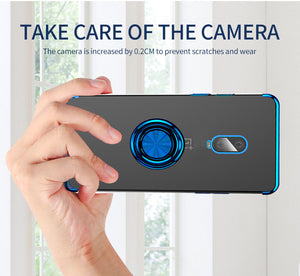 Porte-bague magnétique coloré 2020 transparent de portefeuille de téléphone pour Oneplus 6T