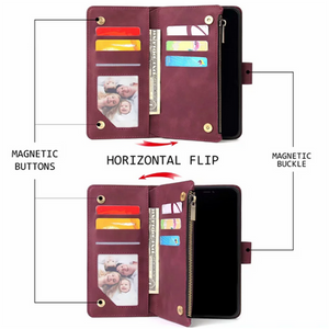 Portefeuille à glissière en cuir souple Flip Multi Card Slots Cas pour iPhone