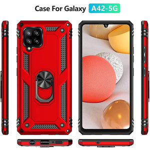 Samsung A42(5G) Luxury Armor Ring Bracket Phone Case With 2-Pack Tempered Glass Screen Protectors