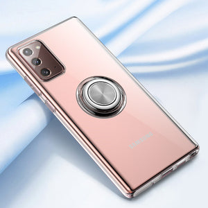 Boîtier de téléphone à porte-anneau magnétique en silicone souple transparent pour Samsung Galaxy Note20/Note20 Ultra
