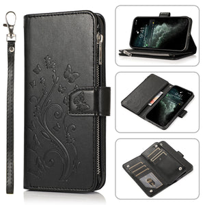 Luxury Zipper Leather Wallet Flip Multi Card Slots Case For Samsung Galaxy A40