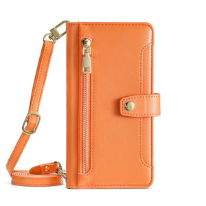 Portable Flip Zipper Strap Wallet Phone Case For iPhone