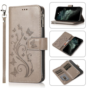 Luxury Zipper Leather Wallet Flip Multi Card Slots Cover Case For iPhone 12